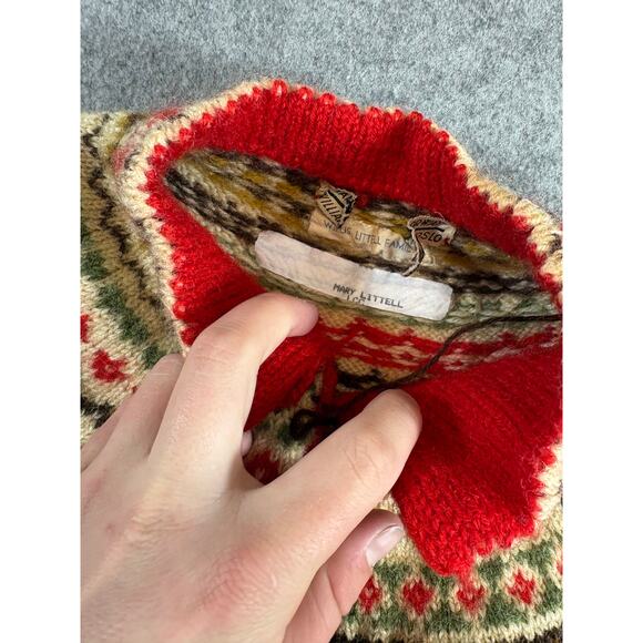 VTG 50s William Schmidt Oslo Norway Cardigan Sweater Womens Red Fair Isle Small - Picture 8 of 9